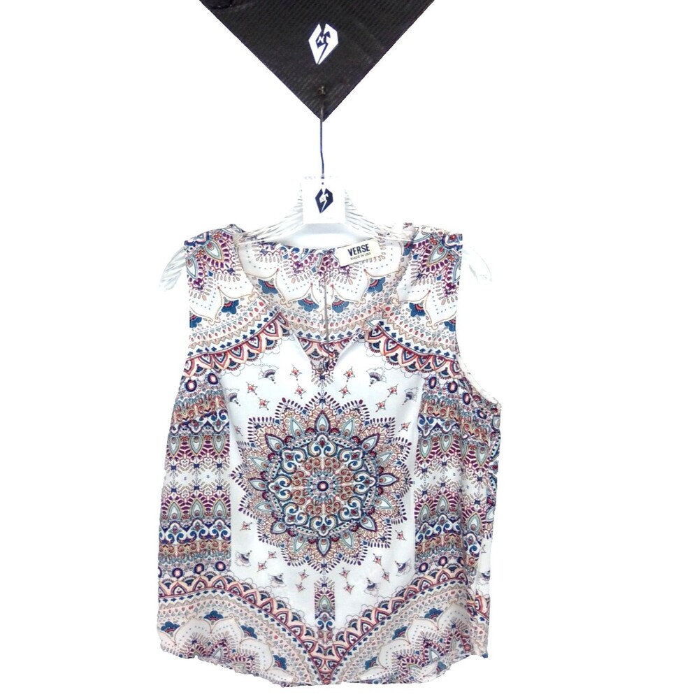 Verse Women's Boho Aztec Sleeveless V Neckline Tunic Soft Silky Feel Top Size M